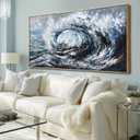 Large Abstract Blue Ocean Wave Wall Art,Seascape Artwork Decor,Rolling Wave Sea Landscape Picture Print for Office Home Decoration 29"x58"