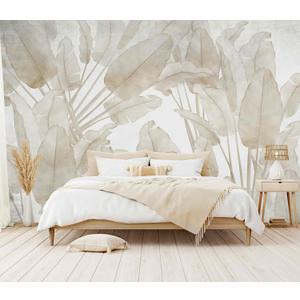 Banana Leaf Wallpaper Beige Tropical Plants Leaves Wall Mural Living Room Bedroom (Not Peel and Stick)