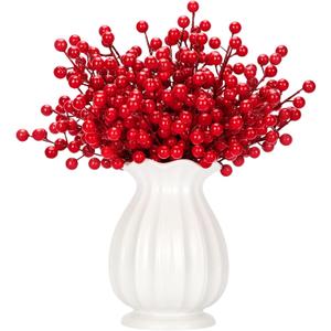 Korlon 35 Pack Artificial Red Berry Stems, Holly Berry Stems for Christmas Tree Picks Decorations, Red Berries Picks for Holiday DIY Crafts Xmas Ornaments Wedding Home Decor