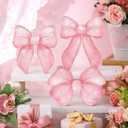 3 Pcs Pink Bow Coquette Room Decor Valentine Day Decor Wooden Sign Preppy Room Party Decoration Girly Pink Bows Tiered Tray for Home Dorm Wall Desk Shelf Tabletop(Bow Style)