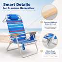 SUNNYFEEL Premium High Back Beach Chair for Adults, Heavy Duty All Aluminum Folding Beach Chair Supports 500 LBS, 5-Position Reclining Tall Beach Chair with Wooden Armrests & Head Pillow, Blue Stripe