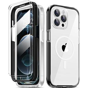 COOLQO Magnetic for iPhone 13 Pro Case with Screen Protectors, Compatible with MagSafe, Military Grade Drop Protection, Dual Layer Design Heavy Duty Protective Shockproof Phone Case, Black