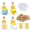24 Sets Cake Pop Sticks and Wrappers Include Honey Sticks, Cake Pop Bags with Ties Yellow Bows - Perfect for Honey Bee Theme Baby Shower,Gender Reveal,Birthday Party
