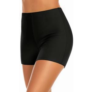 Women's Swim Shorts High Waisted Bathing Suit Bottoms Swimwear Boyshort Swimming Swimsuit Board Shorts (Large, Black)