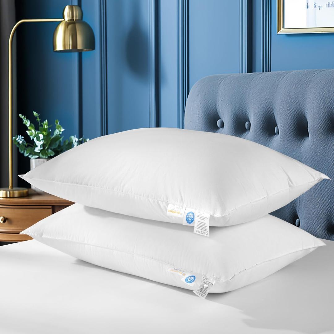 Luxury Canadian White Goose Down Pillow Standard Size Set of 2, 750+ Fill Power, 800 TC Cotton Shell, Soft Down Pillows for Sleeping, Hotel Collection Pillow for Neck Pain Relief (2 Pack, 20"x26")
