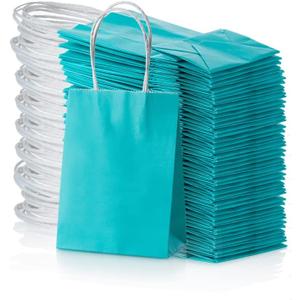 AWELL Mini Turquoise Blue Paper Bag with Handle Party Favours Bag 6x4.5x2.5 inch for Baby Shower Birthday Wedding Recycled Bag, Pack of 24