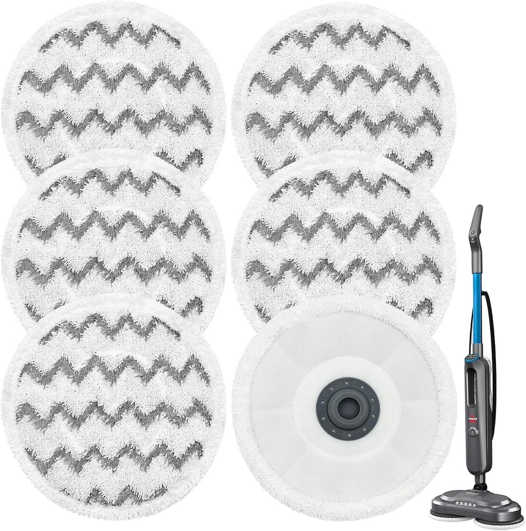 3897A / 3712 Rotating Steam Mop Pads Replacement for Bissell SpinWave Smart Steam Scrubbing Steam Mop Cleaner Models 3897A/3712 ONLY, Washable Reuseable Refill Pads6Pack (6Gray)