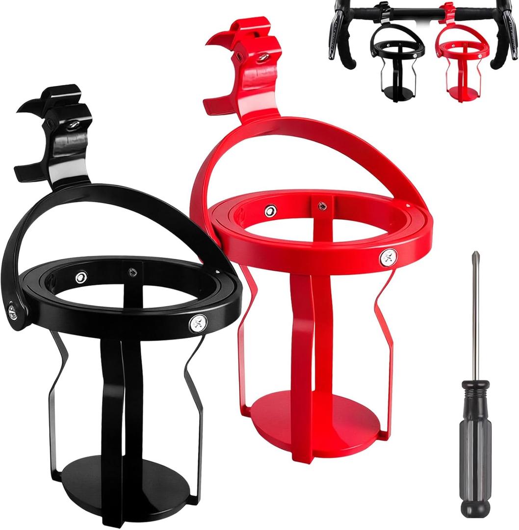 2 Pcs Gyroscopic Self-Leveling Cup Holder, Gyroscopic Cup Holder for Electric Scooters, Motorcycles, and Bike  Rotatable Anti-Spill Universal Water Bottle Holder with 1 Screwdriver