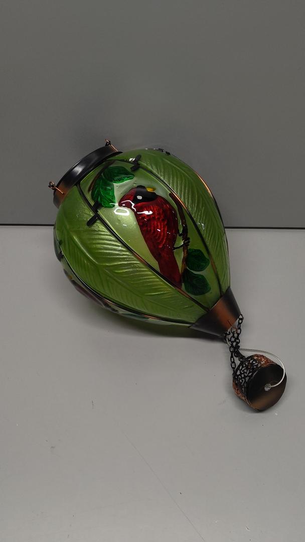 DREAMSKIP Large Hot Air Balloon Cardinal Solar Lantern Lights with Flame, Green Glass Balloon Lantern Waterproof Outdoor Decor for Garden Yard Patio, Birthday Mother's Day Gifts for Moms Women Red