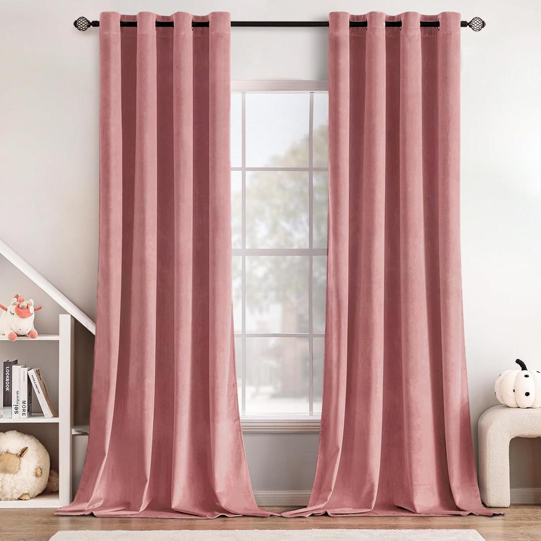 MIULEE Blush Pink Velvet Curtains Thermal Insulated Soundproof Room Darkening Blackout Curtains/Grommet Window Drapes for Home Theatre/Girls Room/Wedding Decor 52 x 84 Inches Set of 2