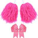 Hotop 3 Pcs 10 in Cheerleading Pom Poms and Large Cheerleader Hair Bow for Girl Cheer Pompoms Cheerleading Accessories for Sport Events Dance Party Basketball Football Team (Pink)