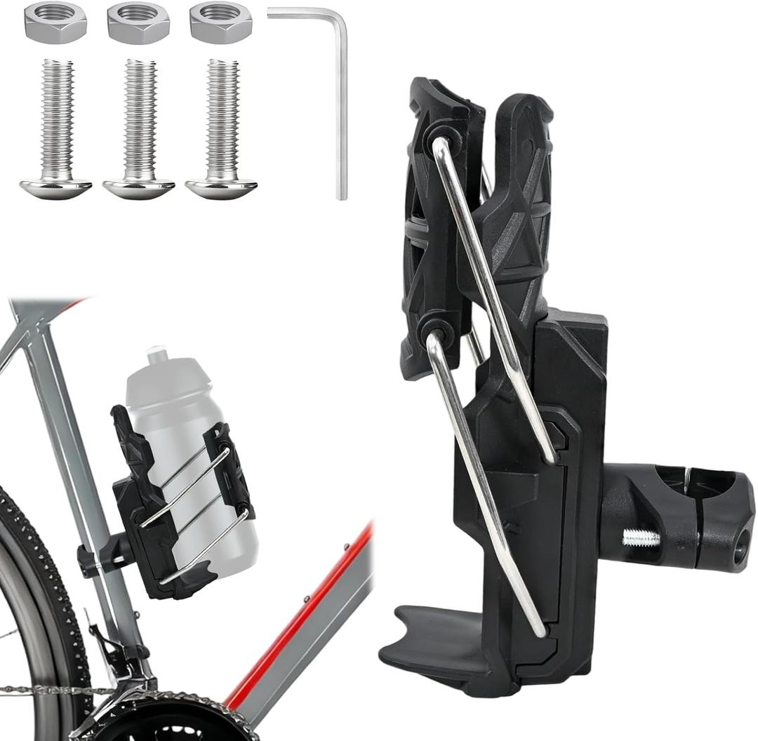 Adaptive Cycling Water Bottle Holder, 360 Rotatable Auto-Clamping Cup Cage, Tool-Free Universal Mount for 2-3" Bottles, Honeycomb Mesh for Mountain/Road Bikes & Motorcycles (Black)