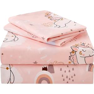 JSD Pink Unicorn Kids Sheet Set Twin Size, 3 Piece Girls Rainbow Printed Microfiber Bed Sheets Deep Pocket