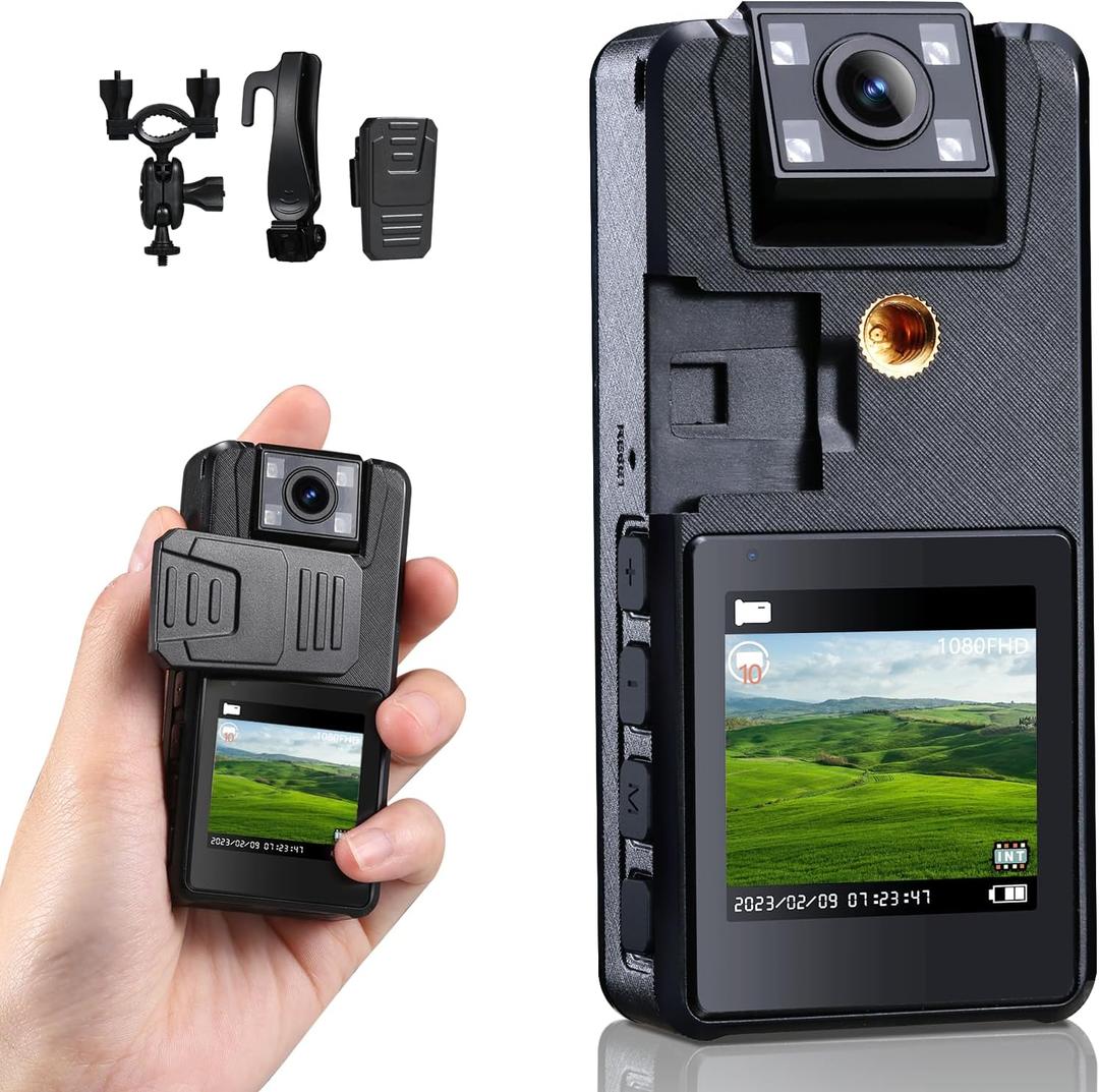 64GB Body Camera, 1296P Body Cam (3000mAh) with IR Night Vision, 180 Rotatable Lens and 3 Sturdy Clips, Camcorder with Audio and Video Recording, Ideal for Police Civilians Hikers Cyclists