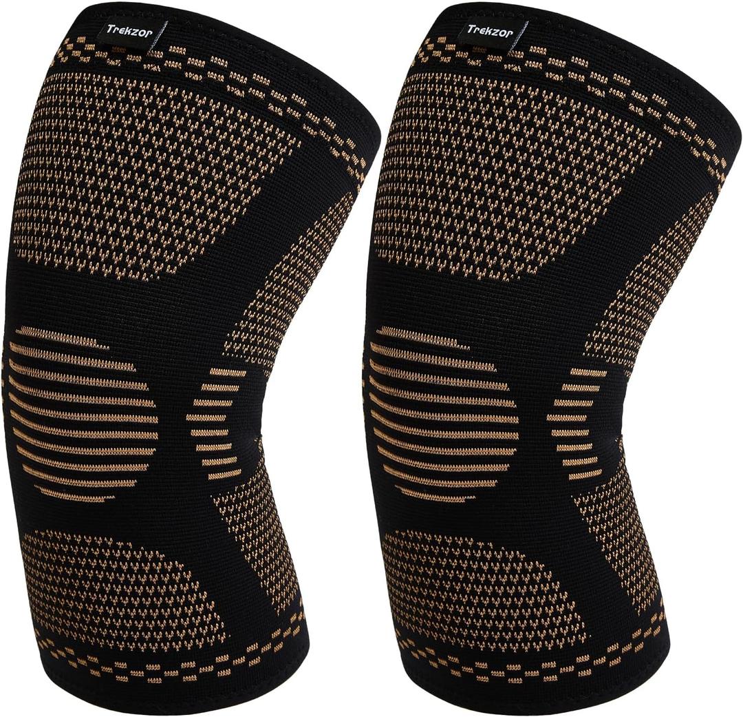 Trekzor Knee Brace for Women and Men, Knee Compression Sleeve for Running, Workout, Hiking, and Fitness, Knee Brace for Arthritis Pain and Support (Pair, Black, X-Large)
