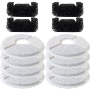 Cat/Pet Water Fountain Filters, 12 Pieces Set Pack of 8 Replacement Filter Fit for 81oz/2.4L, 3 Filtration System with 4 PreFilter Sponges