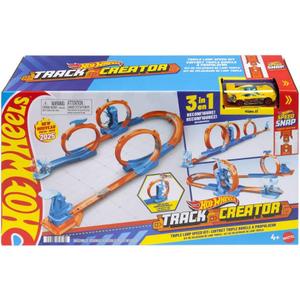 Hot Wheels Toy Car Track Set, Triple Loop Pack & 1:64 Scale Vehicle, Track-Building Components with 3 Loops, Speed Snap Tracks & Adapters