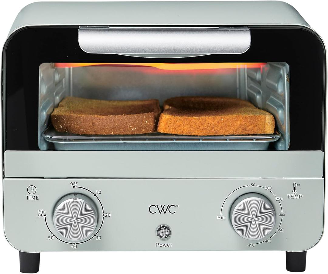 COOK WITH COLOR Mini Toaster Oven: 600W Power, Precision Timer, Auto Shutoff, and Culinary Delights Up To 450 Degrees, Sage