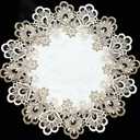 AMZALI Embroidered Placemats, Stain Resistant Lace Lunch mats Place Mats, Home Kitchen Dining Table Mats Doilies, Round Lace Placemats Table Centerpiece, Topper Pack of 4, Round 16 Inch (Beige)