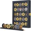 Jinchuan Military Challenge Coin Display Case Lockable Cabinet Rack Holder Shadow Box with Removable 2 Grooves Shelves and Anti Dust Door for Casino Poker Chips Collectibles, Small - Black
