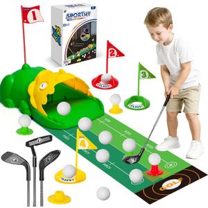 Upgraded Kids Golf Set Kids Golf Clubs With Dinosaur Automatic Golf Returner Toddler Golf Set with Glow Balls, 3-8 Toddler Mini Golf Games, Gator Golf, Indoor Outdoor Sports Toys for Boys, Girls