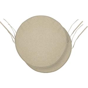 Outdoor Round Chair Cushions 15 Inch, Fade-Resistant & Water-Resistant, Bistro Chair Seat Pads for Porch Garden Balcony Patio Furniture Stools, Non-Slip Bottom, Set of 2, Natural