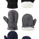 Baby Toddler Mittens Boys Girls Winter Outdoor Gloves Kids Easy-On Fleece Warm Mitterns Black Gray Navy 3 Pairs Small（1-2 years）