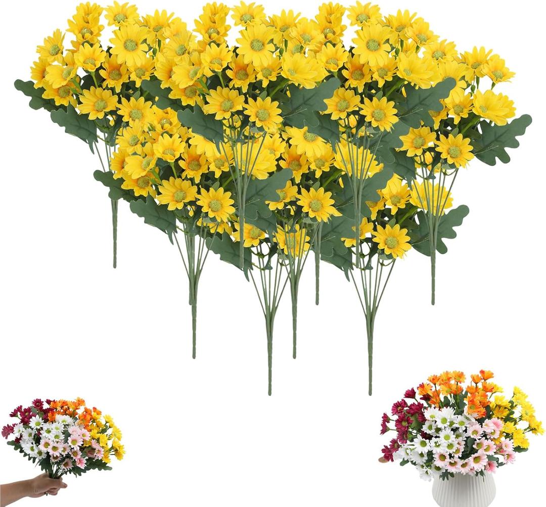 Artificial Mums for Outdoors, Waterproof & Windproof Faux Fall Flowers, Vibrant, Realistic & Low Maintenance, No Fading, for Outdoor Planters Porch Garden Patio (#5,10 Bundle)