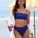 ANRABESS Womens Bikini Sets, High Waist Tummy Control Swimsuits,Ribbed Textured 2 Piece Bathing Suits,Cheeky Beach Swimwear (Blue, M)