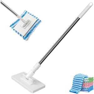Snap Grip Mini Mop, Zero Touch MiniMop, Disposable Clip Mopstick Reusable Cloths, Retractable Gap Dust Cleaner Flat Mops with Locking Head & Sweeping Cloths (1*mop+5*Cloth)