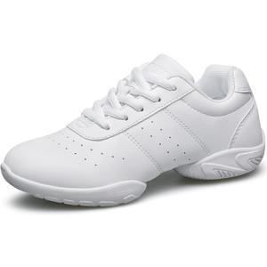 BAXINIER Girls White Cheerleading Dance Shoes Athletic Training Tennis Breathable Youth Competition Cheer Sneakers (5 Big Kid)