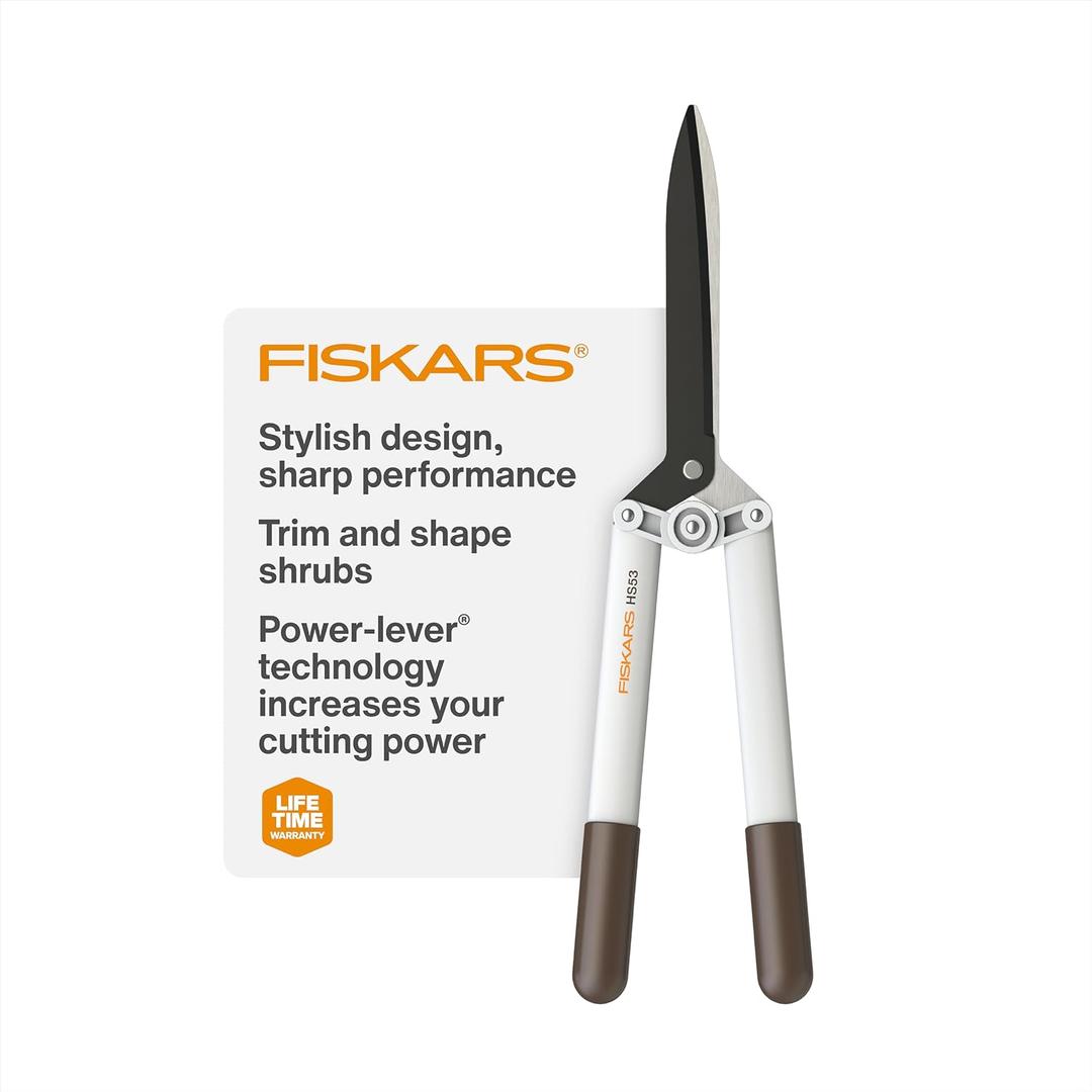 Fiskars Hedge Shears with PowerLever, Lightweight Garden Trimmers, White
