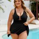 Jolefille Plus Size Swimdress for Women Modest One Piece Swimsuit Tummy Control Swim Dress Skirt Slimming Curvy Bathing Suit (Black, 4XL)