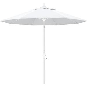 California Umbrella 9' Round Aluminum Pole Fiberglass Rib Market Umbrella, Crank Lift, Collar Tilt, White Pole, White Olefin