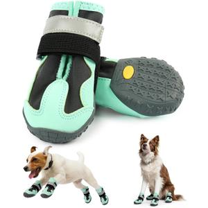Breathable 2 Pack Dog Boots , Waterproof Shoes for Dogs with Reflective Straps - Dog Shoes for Hot Pavement, Hiking & Walking,  (Green, Size 3)