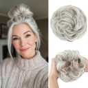 CJL HAIR Large Messy Bun Hair Piece Wavy Curly Scrunchies Synthetic Chignon Ponytail Hair Extensions Thick Updo Hairpieces for Women Grey Multi
