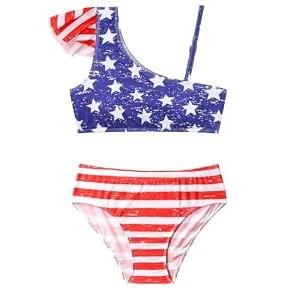 Nokecina Swimsuit for Girls Size 14-16 Years Old 2-Piece Blue White Stars Ruffle Bathing Suit Cute Bikini Set 170