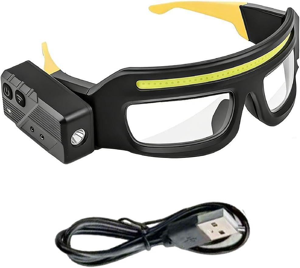 LED Glasses Rechargeable Headlight Glasses with Motion Sensor and Touch Control 5-Mode Headlamp Glasses, Suitable for Running, Camping, Fishing, Cycling, Hiking, Hands-Free, Lighted Glasses(Yellow)