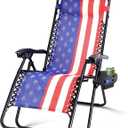 Colorsoul Zero Gravity Chair, Folding Outdoor Recliner, Adjustable Patio Lounge Chair with Canopy Shade, Side Cup Holder Tray, Removable Headrest, for Lawn, Beach, Support 400lbs, (American Flag), Single Pack
