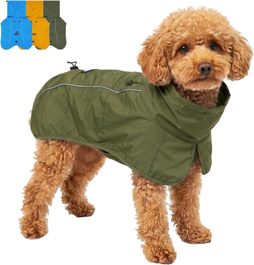 Tuff Pupper Waterproof Dog Raincoat | Full-Body Windproof Rain Jacket for Dogs | Reflective Strips | Breathable Mesh Lining | Adjustable Fit | Leash Port | Small Medium Large XL XXL Dogs (Olive, XXS) (5-10 lbs (XX-Small))