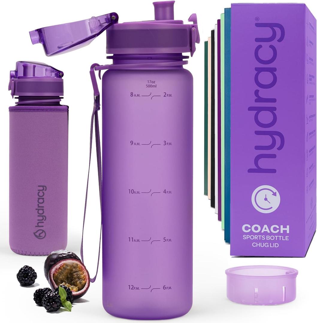 Hydracy Water Bottle with Time Marker -Large BPA Free Water Bottle & No Sweat Sleeve -Leak Proof Gym Bottle with Times to Drink - Ideal for Fitness Sports & Outdoors (Berry Blue)