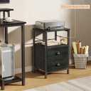 Furologee Nightstands Set 2, Night Stand with 2 Fabric Drawers, Bedside Tables with Open Shelf, Wooden Top, Hooks, Backboard Design, Metal Frame, End Tables for Bedroom/Living Room/Study/Black Oak