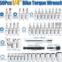 YIYEIE 50Pcs Master Bike Torque Wrench Set, 1/4 Inch Drive, 10-230 IN.LB (1-26.0 Nm), Inch Pound Click Torque Wrench with Bit Sockets, 0.1 Nm Micro, 3/8 Adapter, Pro Bicycle Tool Kit for MTB