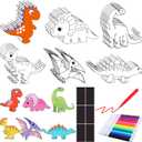 Gemscream 30 Pcs Dinosaur Painting Crafts Kit for Kids Magnets Color Your Own Dinosaur Cutouts Party Favors for Kids DIY Art Birthday School Classroom Activities Ornaments, Max Side 3.15 Inches