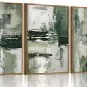 myusuar 3 Piece Large Modern Abstract Canvas Framed Wall Art For Living Room, Sage Green Minimalist Wall Art Decor Posters Prints For Bedroom Office, 16x24in