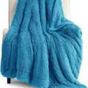 Bedsure Fuzzy Sherpa Faux Fur Twin Blanket Bright Blue Cozy Gifts for Women Men, Soft Fleece Plush Warm Minky Thick Blanket Twin Size for Bed, Room Decor Dorm Essentials Blue Decor Gifts, 60x80