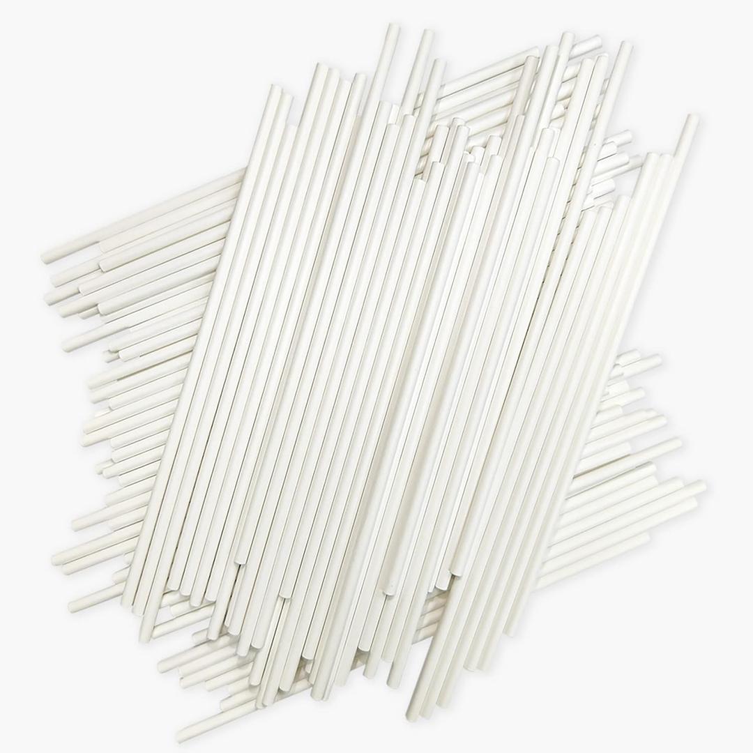 100 Count 6 INCH White Paper Lollipop Sticks,Cake Pop Sticks,Sucker Sticks for Cookies,Rainbow Candy,Chocolate,Cake Topper(Dia 4mm)