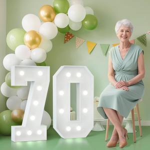 JoyMuse 2.3FT 70 Marquee Numbers, 70 Light up Numbers 70th Birthday Decorations for Birthday Party Anniversary Backdrop
