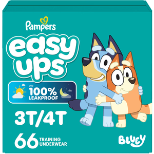 Pampers Easy Ups Girls & Boys Potty Training Pants, Size 5 (3T4T), 66 Count, Bluey Absorbent Training Underwear, Up to 100% Leakproof Day and Night, Hypoallergenic