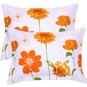 EVENHUG Quilted Pillow Shams Set of 2 Orange Sunflower Pillow Covers Floral Pillowcases Matching Bedding Decoration (20" X 36")